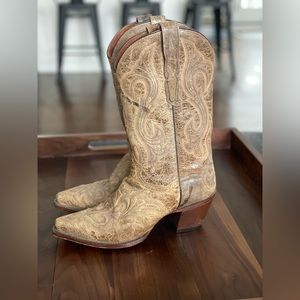 Distressed leather cowboy boots